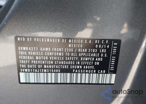 2014 Volkswagen Jetta 1.8T Se from USA, damaged, VIN 3VWD17AJ1EM315485